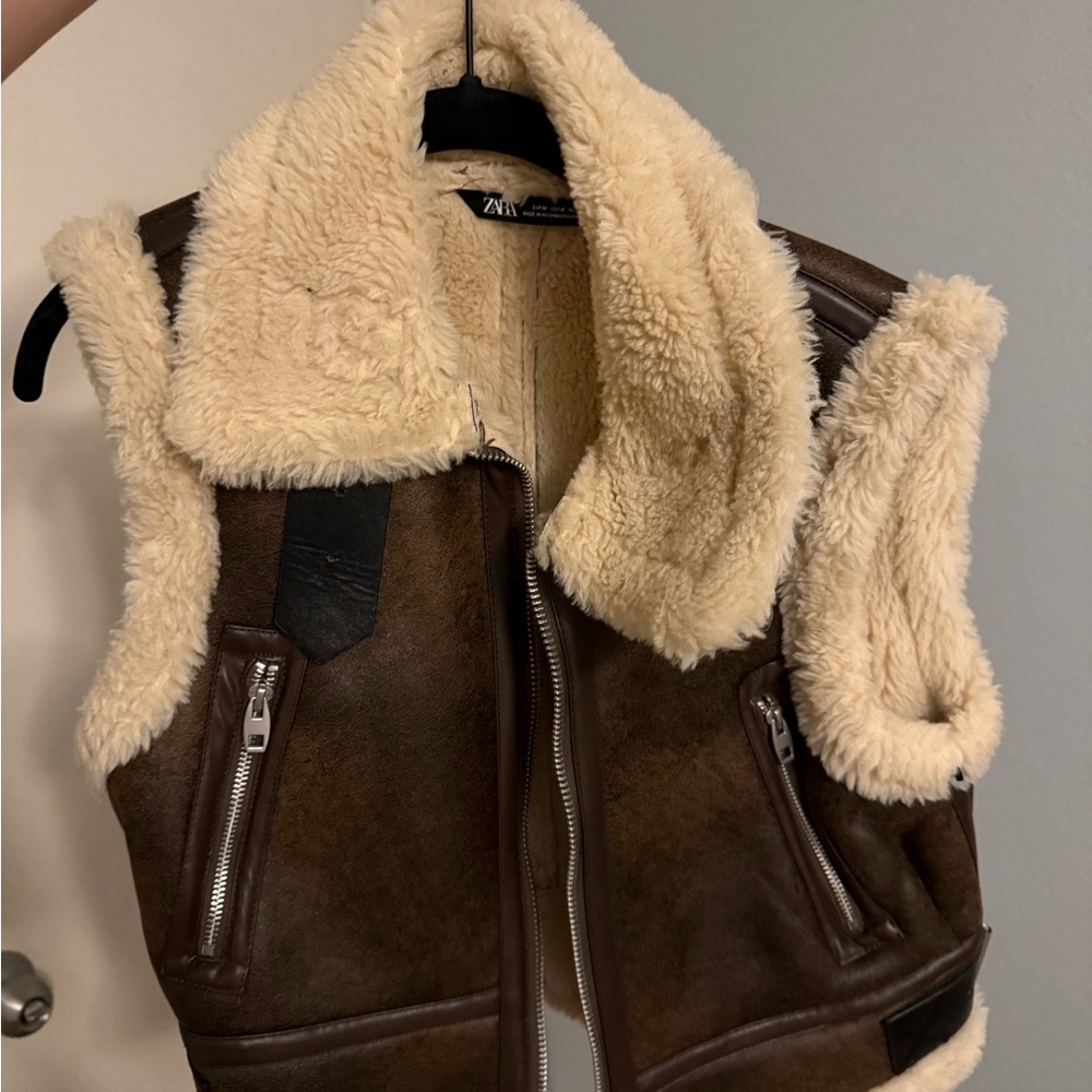 Zara Cream Faux Shearling Vest